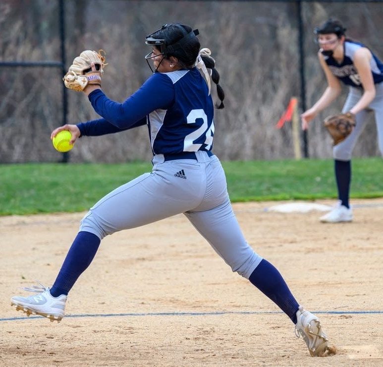 Gabby Bonilla delivers a pitch during a high school game. Bonilla’s athletic versatility includes time in the circle as well as infield and outfield roles.