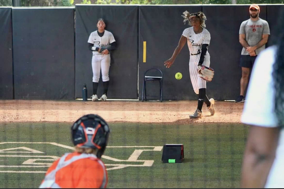 La’Breah Sands warms up in the bullpen during a tournament appearance.