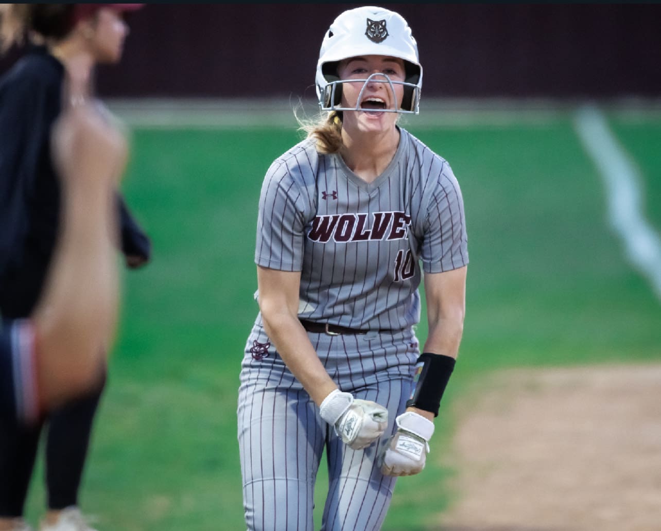 Kinley Keller of Davenport High School (Texas) celebrates during a game for the Wolves.
